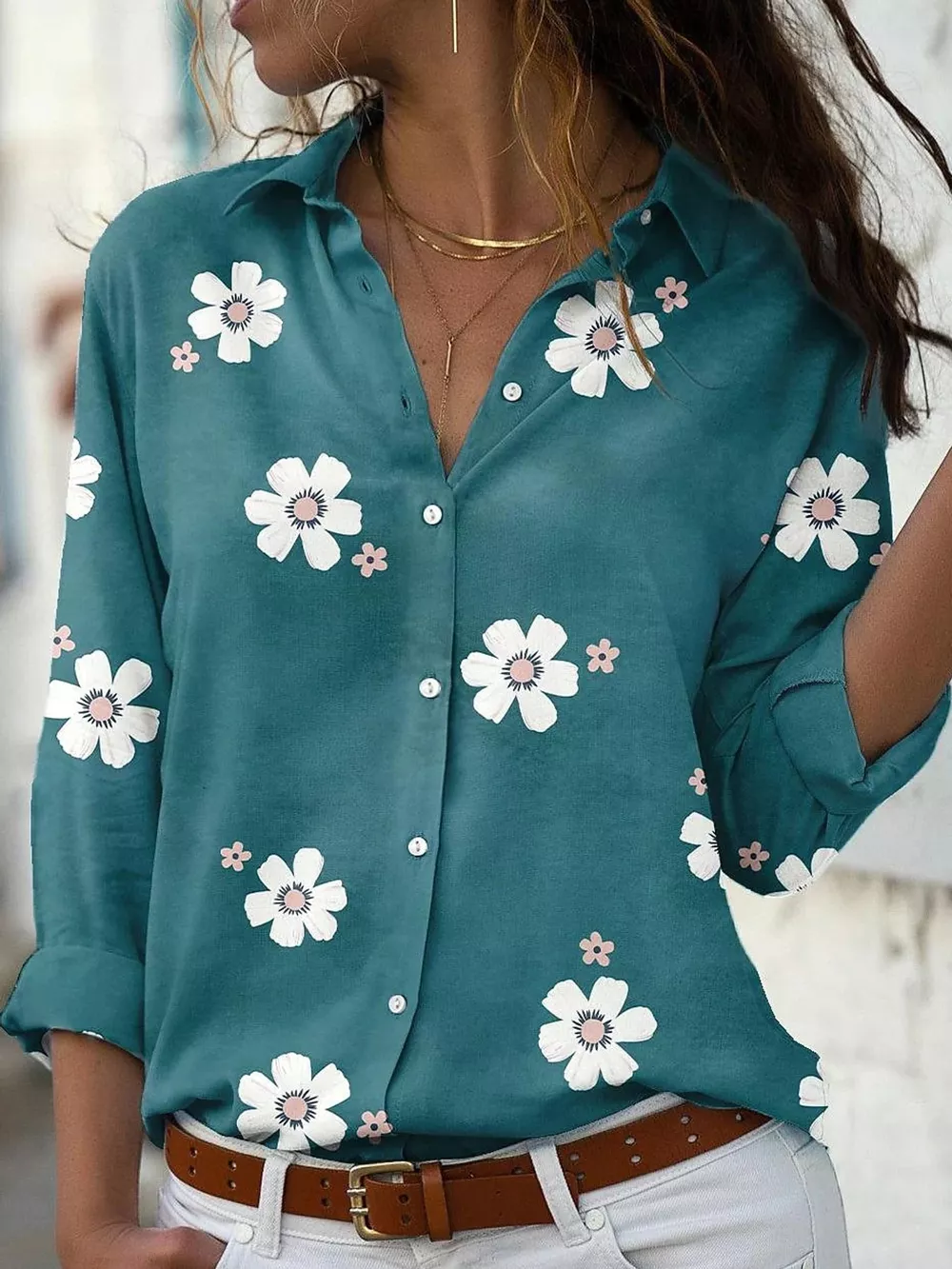 Full Size Floral Print Button-Down Casual Shirt Plus Size, image 12