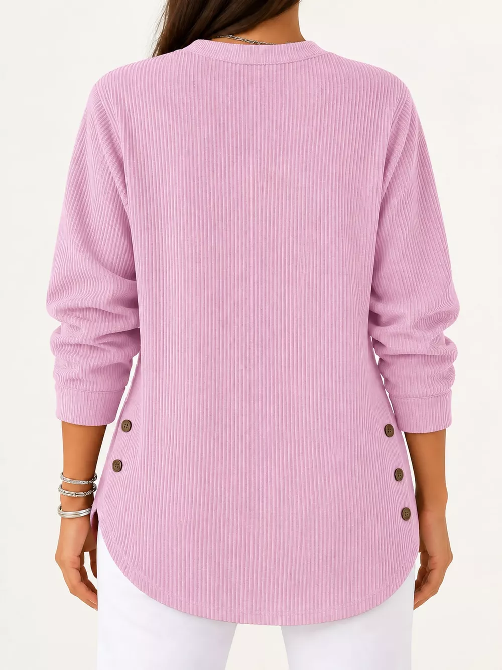Full Size Button Detail Long Sleeve Top Plus Size, image 35