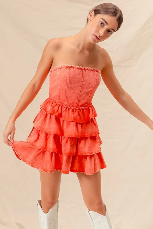 Strapless Ruffle Layered Game Day Cheer Up Dress, image 8