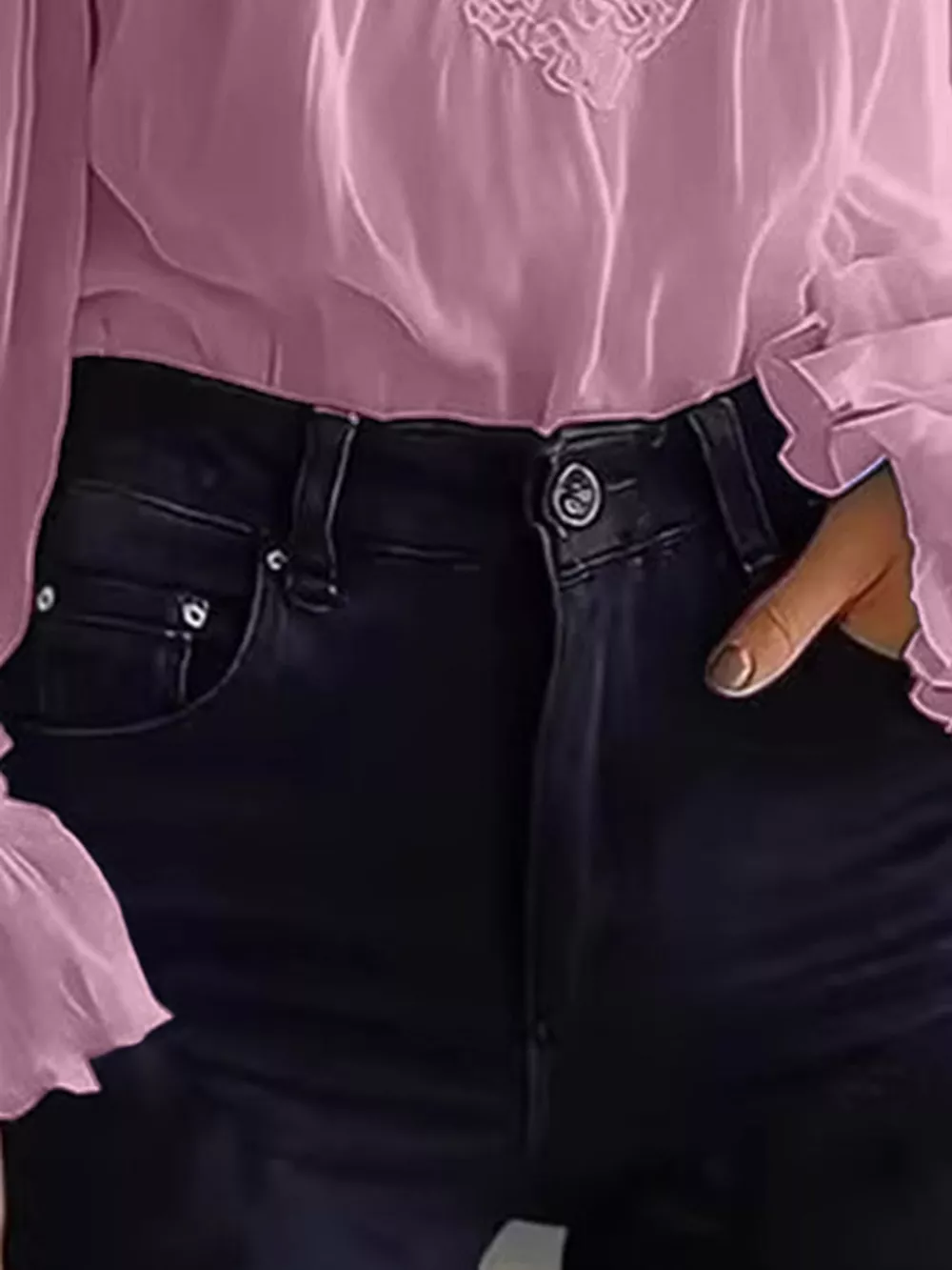 Full Size Lace V-Neck Flounce Sleeve Blouse Plus Size, image 30
