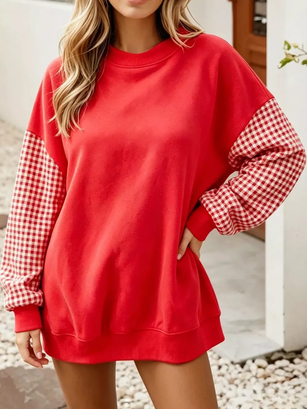 Plaid Dropped Shoulder Sweatshirt, image 5