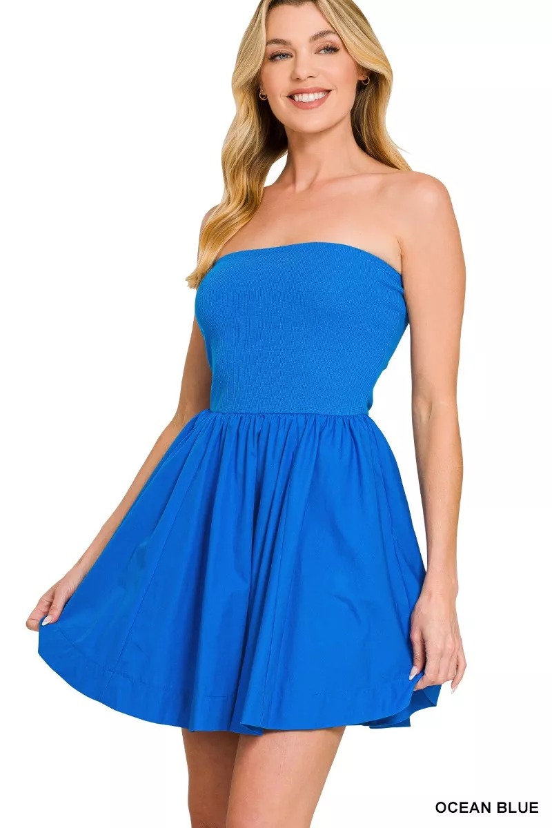 Combined Knit Tube Top Flare Mini Dress, image 3