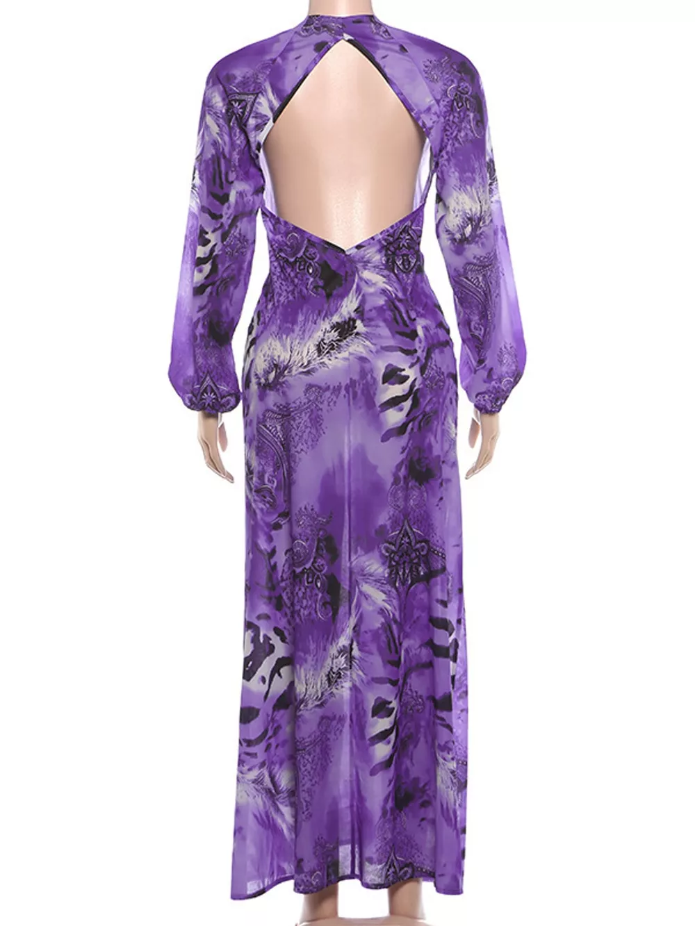 Deep V-Neck Long Sleeve Printed Maxi Dress, image 39