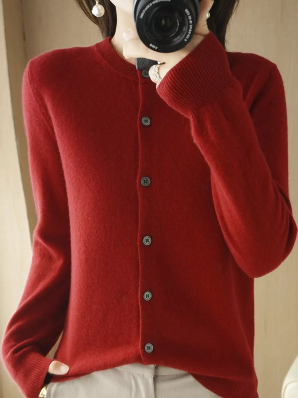 Classic Crew Neck Knit Cardigan, image 45