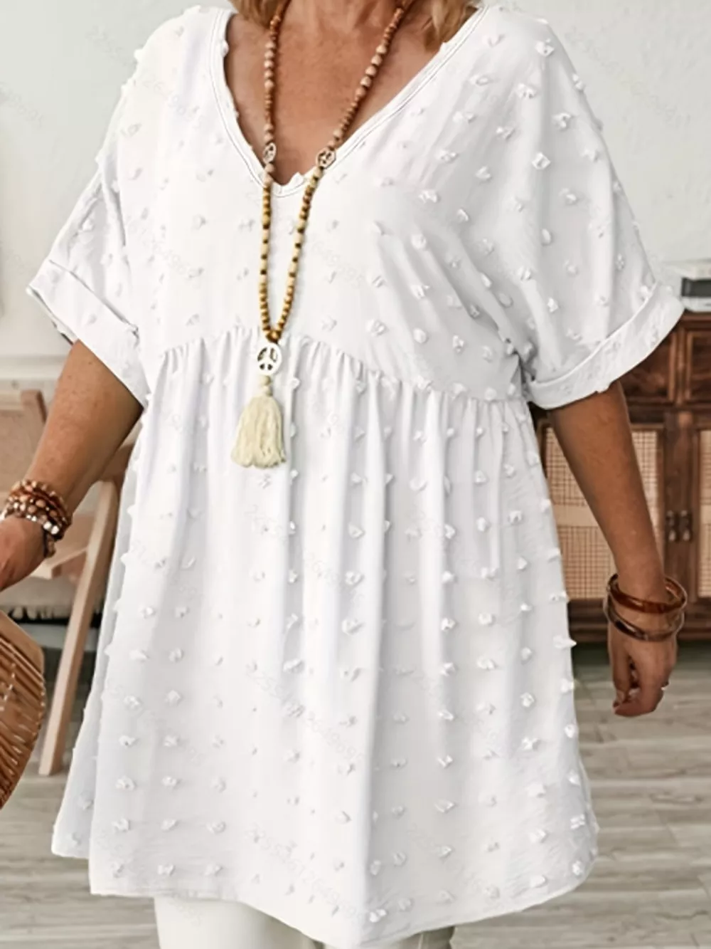 Plus Size Swiss Dot V-Neck Casual Blouse, image 24