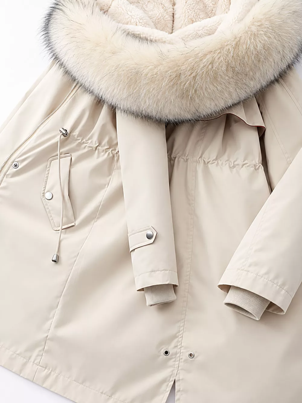 Plus Size Detachable Longline Hooded Parka with Faux Fur Trim and Drawstring Waist, image 30