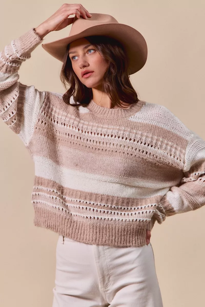 Variegated Stripe Textured Loose Fit Sweater, image 3