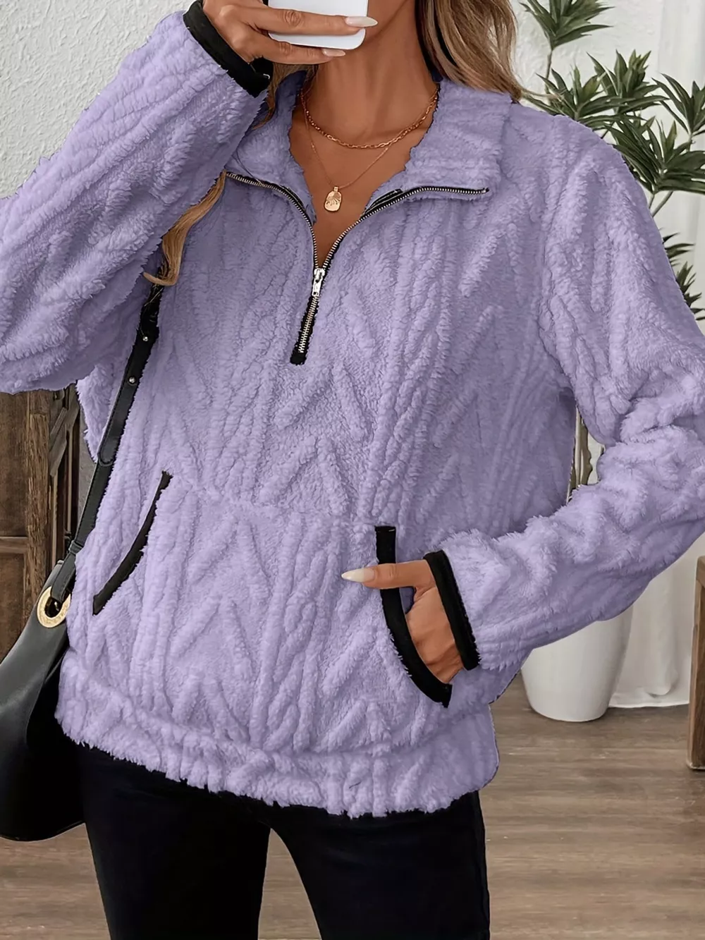Full Size Quarter-Zip Sherpa Sweatshirt Plus Size, image 37