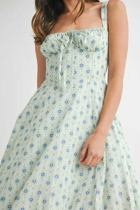 Floral Print Bustier Back Lace Up Midi Dress, image 9