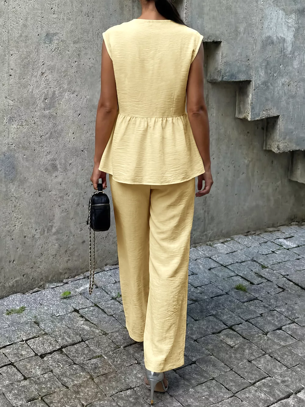 One Button Sleeveless Top and Pants Set, image 6
