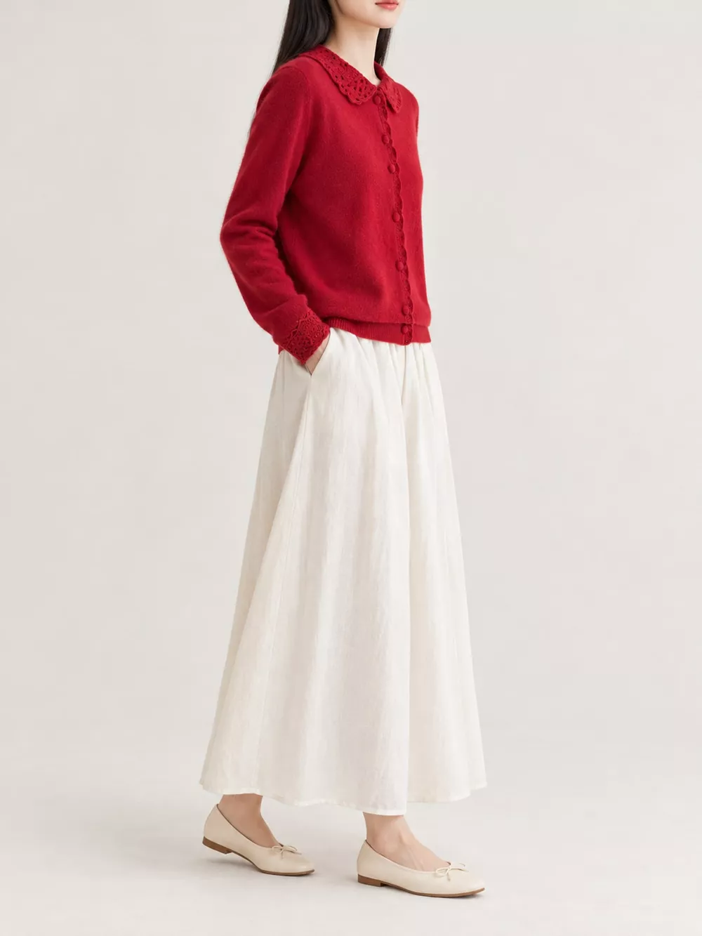 Lace-Collar Button Down Knit Cardigan, image 30