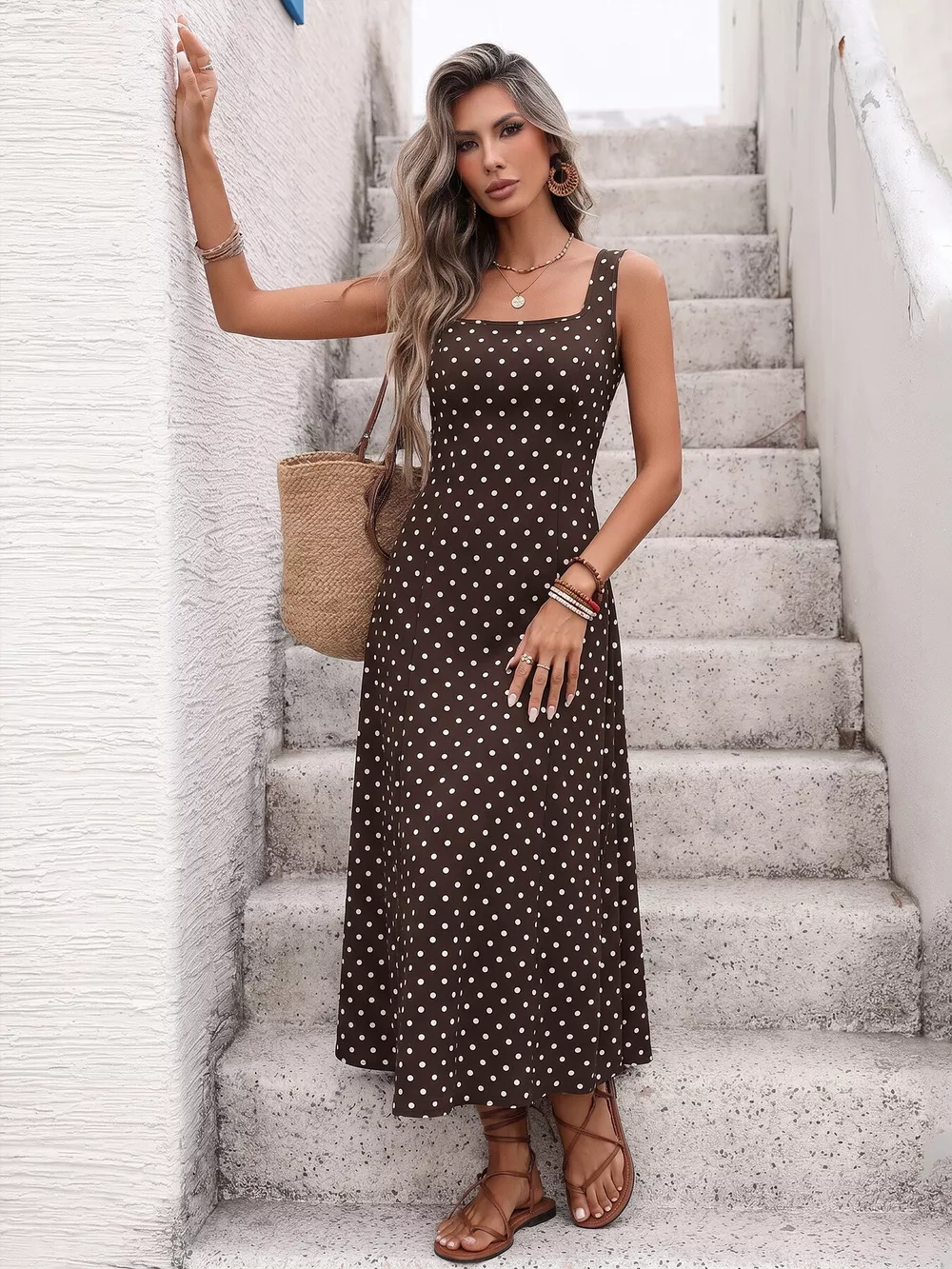 Polka Dot Sleeveless Maxi Dress, image 2