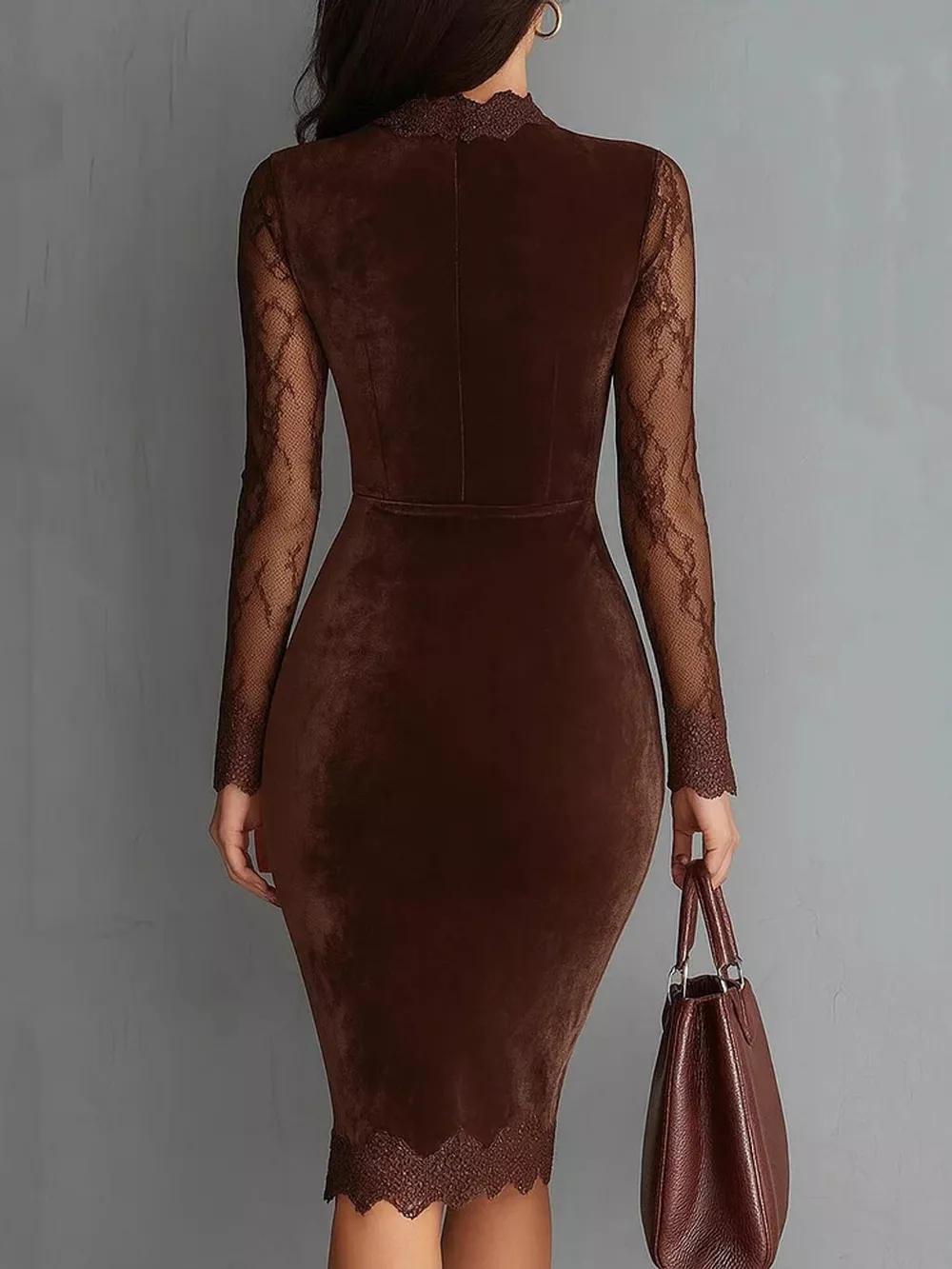 Long-Sleeve Velvet Lace Bodycon Dress, image 5