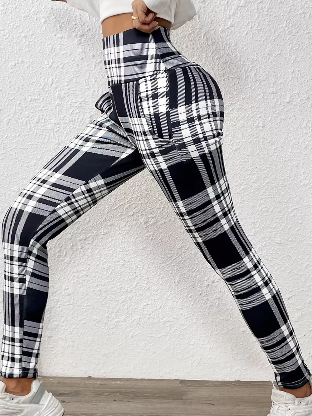 High-Waisted Plaid Slim-Fit Leggings, image 3