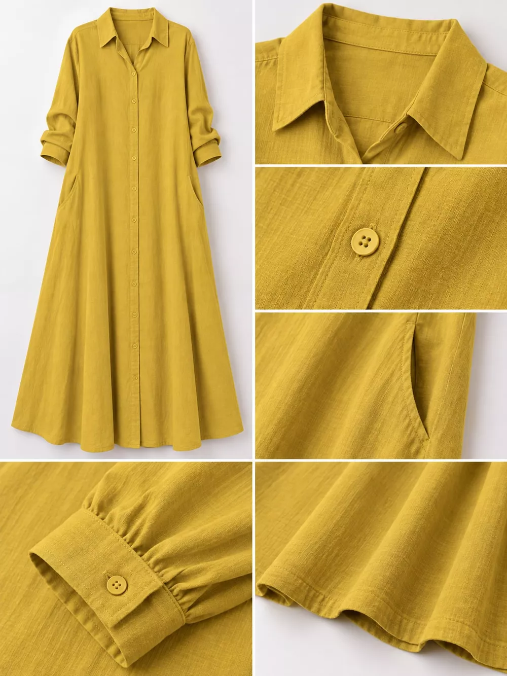 Full Size Button Front Long Sleeve Maxi Shirt Dress Plus Size, image 47