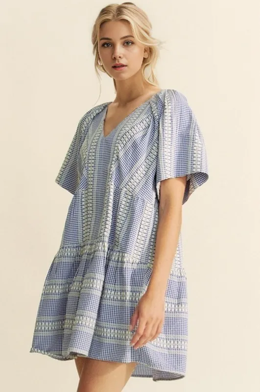 Embroidered Stripe Ruffled Gingham Mini Dress, image 6