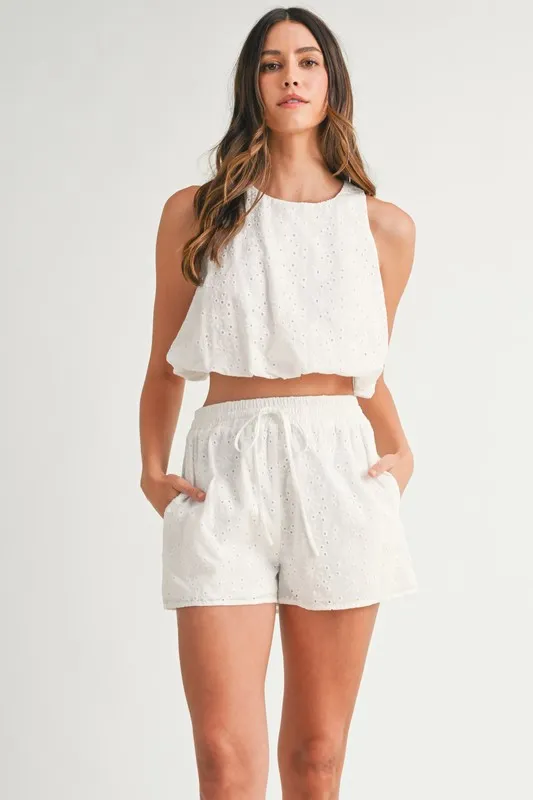 Eyelet Bubble Hem Sleeveless Top and Shorts Set, image 2
