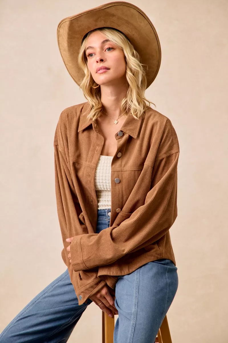 Corduroy Relaxed Fit Shacket with Back Pleat, image 16