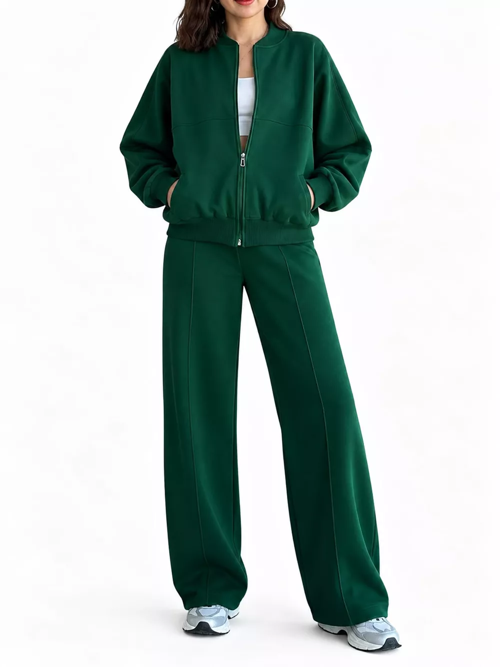 Casual Zip-Up Jacket and Wide-Leg Sweatpants Set, image 22