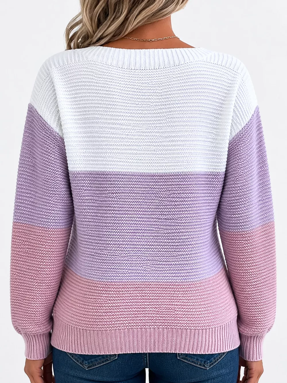 Full Size Color-Block Boat Neck Sweater Plus Size, image 33