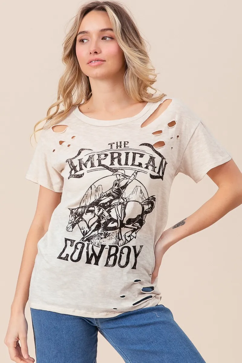 Cotton Slub Laser Top American Cow Boy Graphic, image 4