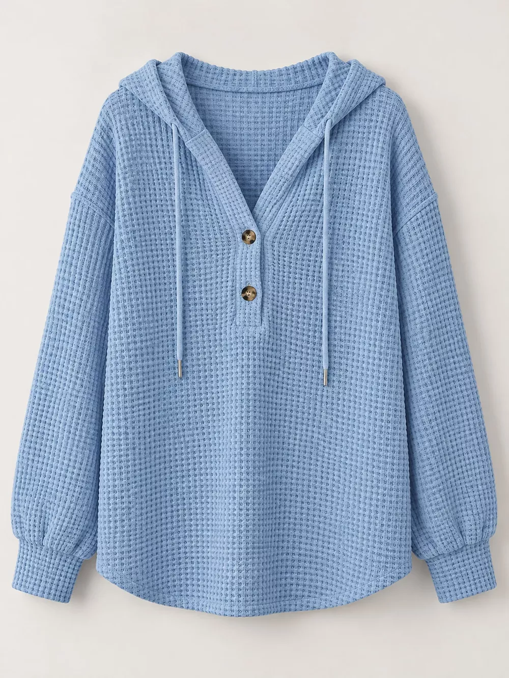 Full Size Waffle Knit Button Detail Hoodie Plus Size, image 70