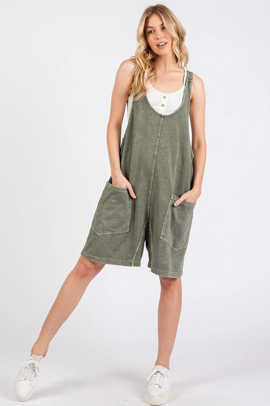 Low Scoop Neck Tank Washed French Terry Romper, image 6