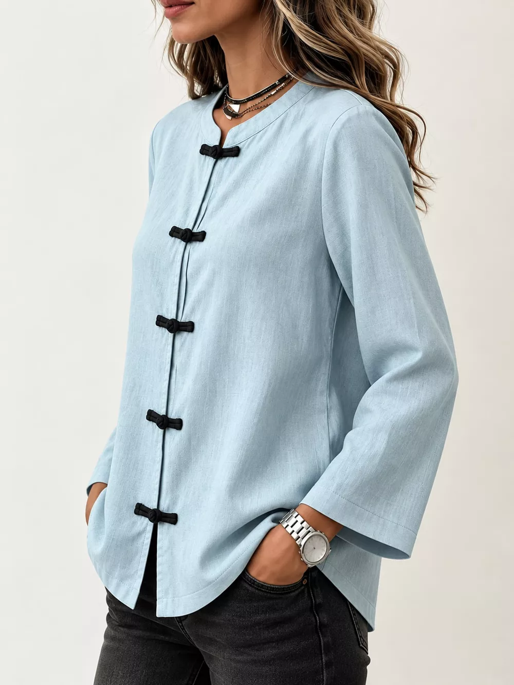 Chinese Style Mandarin Collar Blouse, image 2