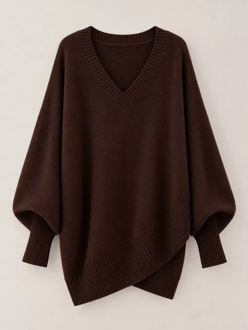 Full Size V-Neck Oversized Batwing Sleeve Sweater Plus Size, image 41