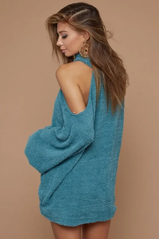Belle Sweater Knit Open One Shoulder Turtle Neck, image 2