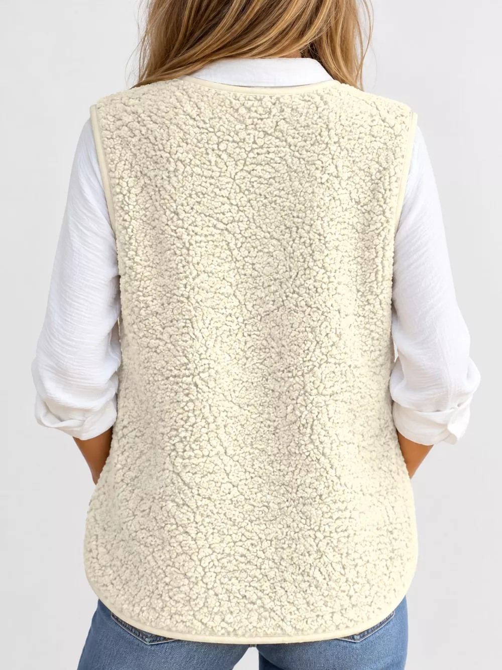 Full Size Sherpa Button-Down Vest Coat Plus Size, image 7