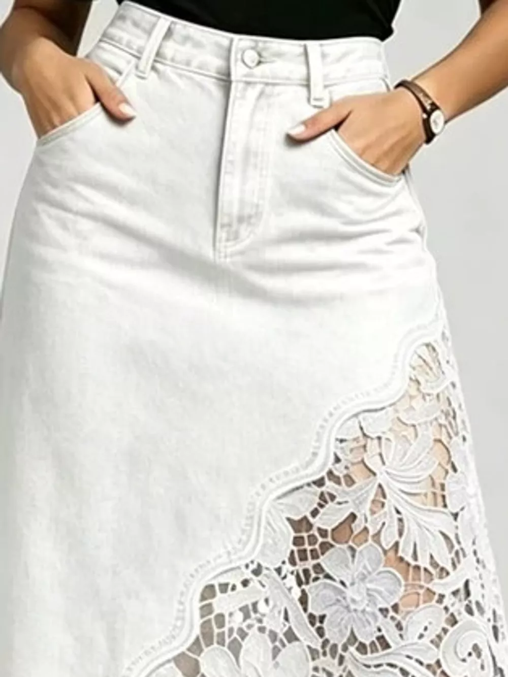 Full Size High-Waisted Lace Denim Skirt Plus Size, image 2