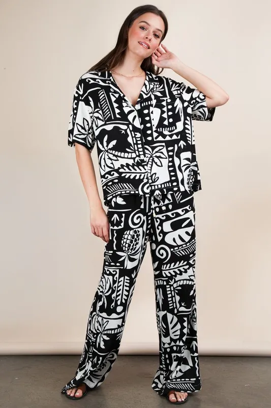 Printed Casual Wide Leg Resort Pants
