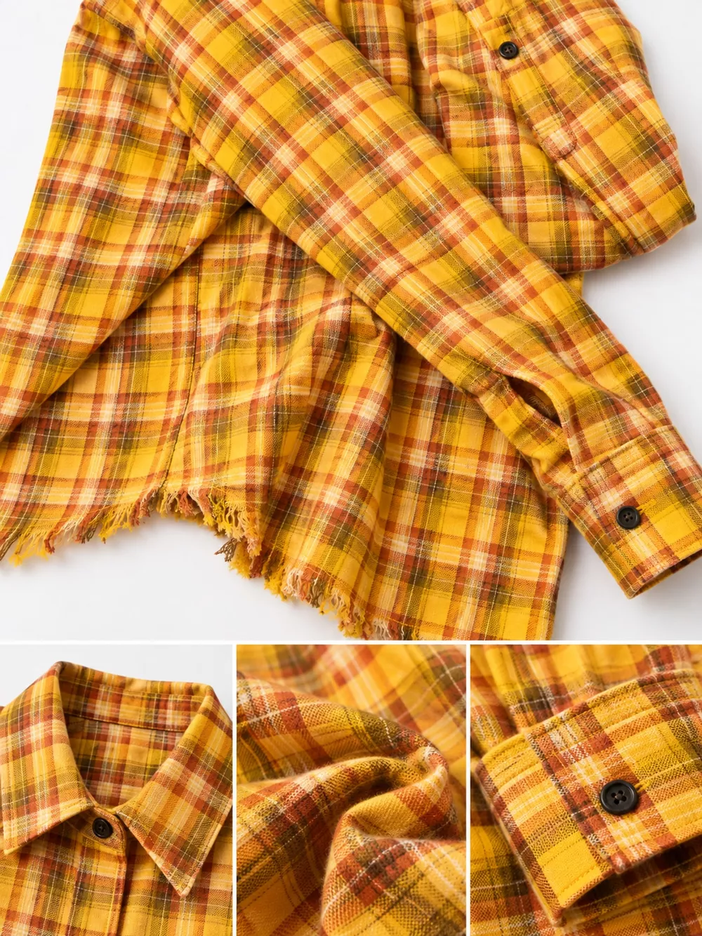 Plaid Frayed Hem Button Up Shirt, image 5