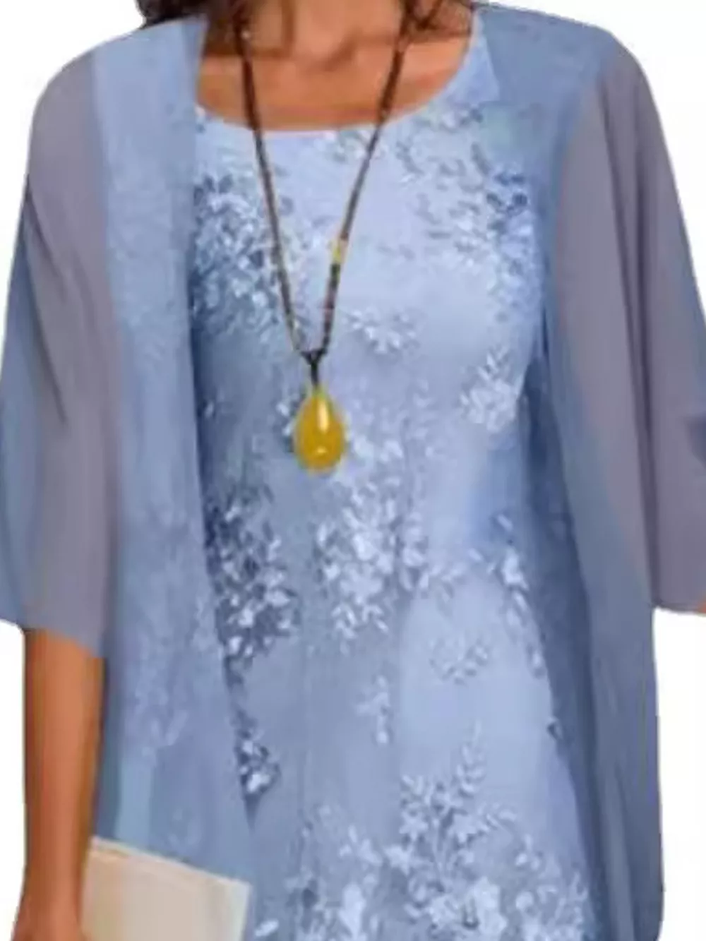 Plus Size Elegant Lace Overlay Dress and Matching Chiffon Cardigan Set, image 9