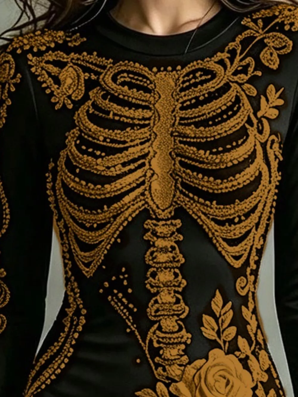 Skeleton Floral Long Sleeve Bodycon Dress, image 10