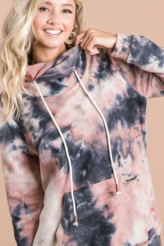 Brushed Tie Dye Overlapped Turtle Neck Sweatshirt, image 2