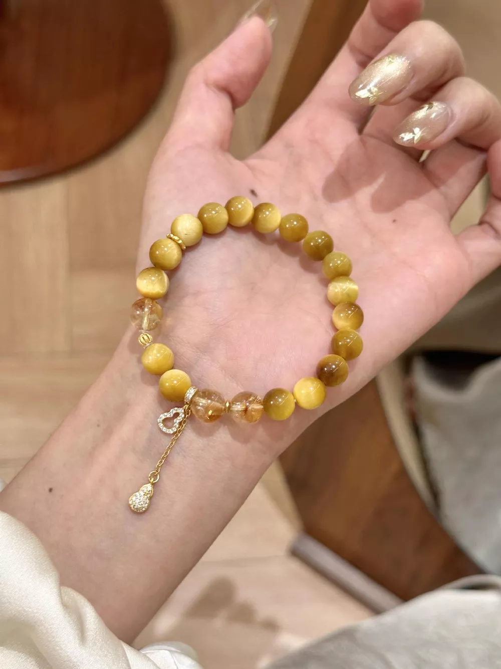 Tiger Eye Beaded Bracelet with Gourd Charm, image 2