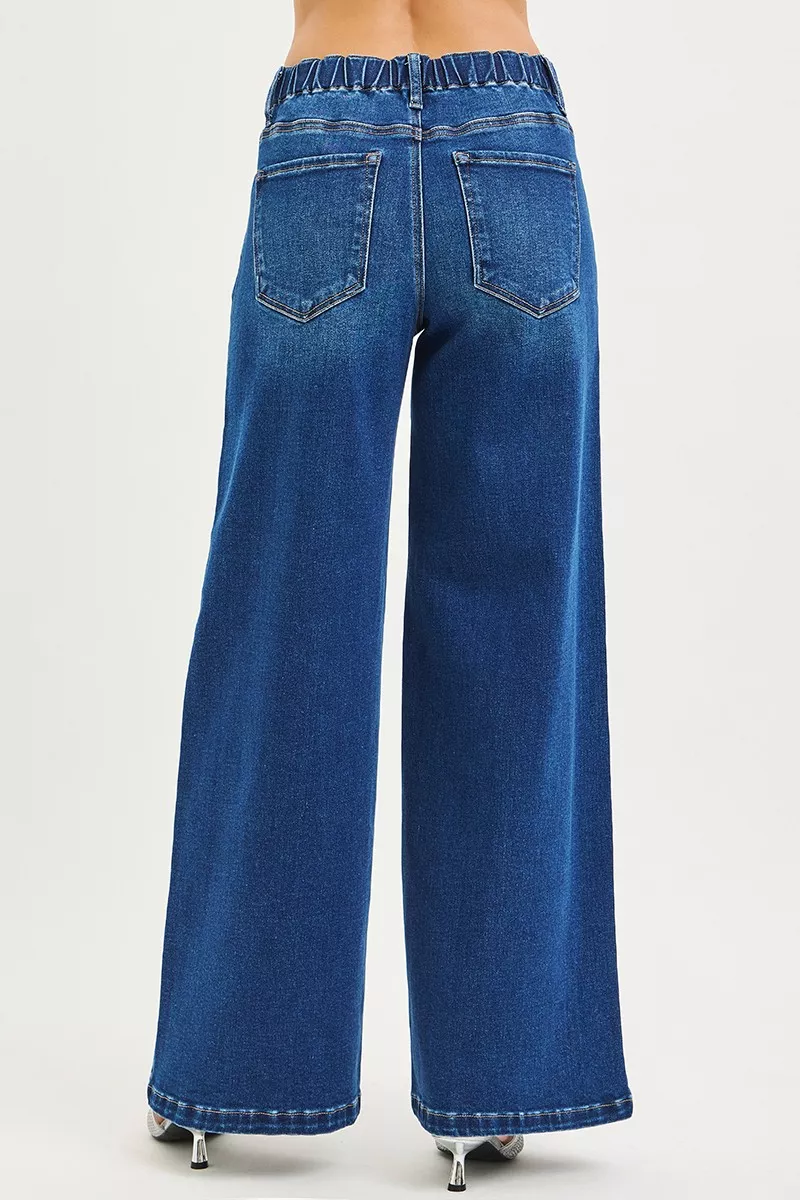 Full Size Mid Rise Wide Side Pintuck Jeans with Front Drawstring Plus Size, image 4