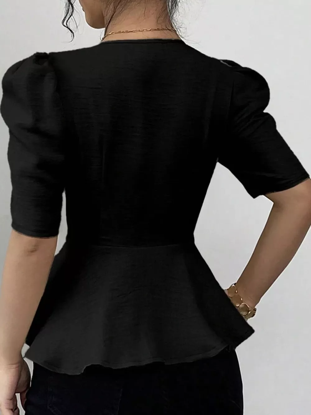 Square Neck Puff Sleeve Peplum Blouse, image 7