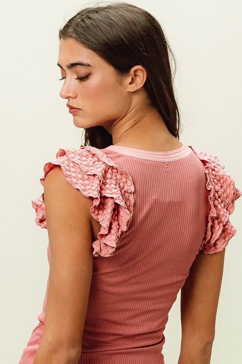Rib Knit With Textured Ruffled Top, image 19