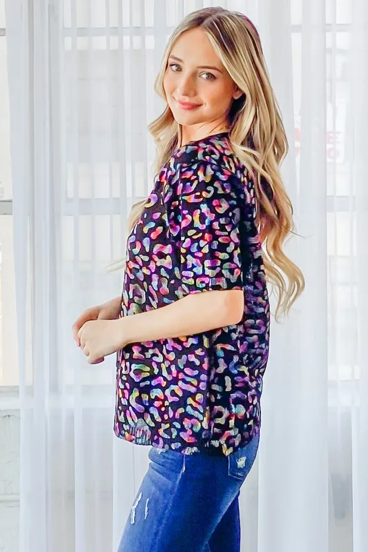 Leopard Foil Printed Half Sleeve Summer Sweater, image 2