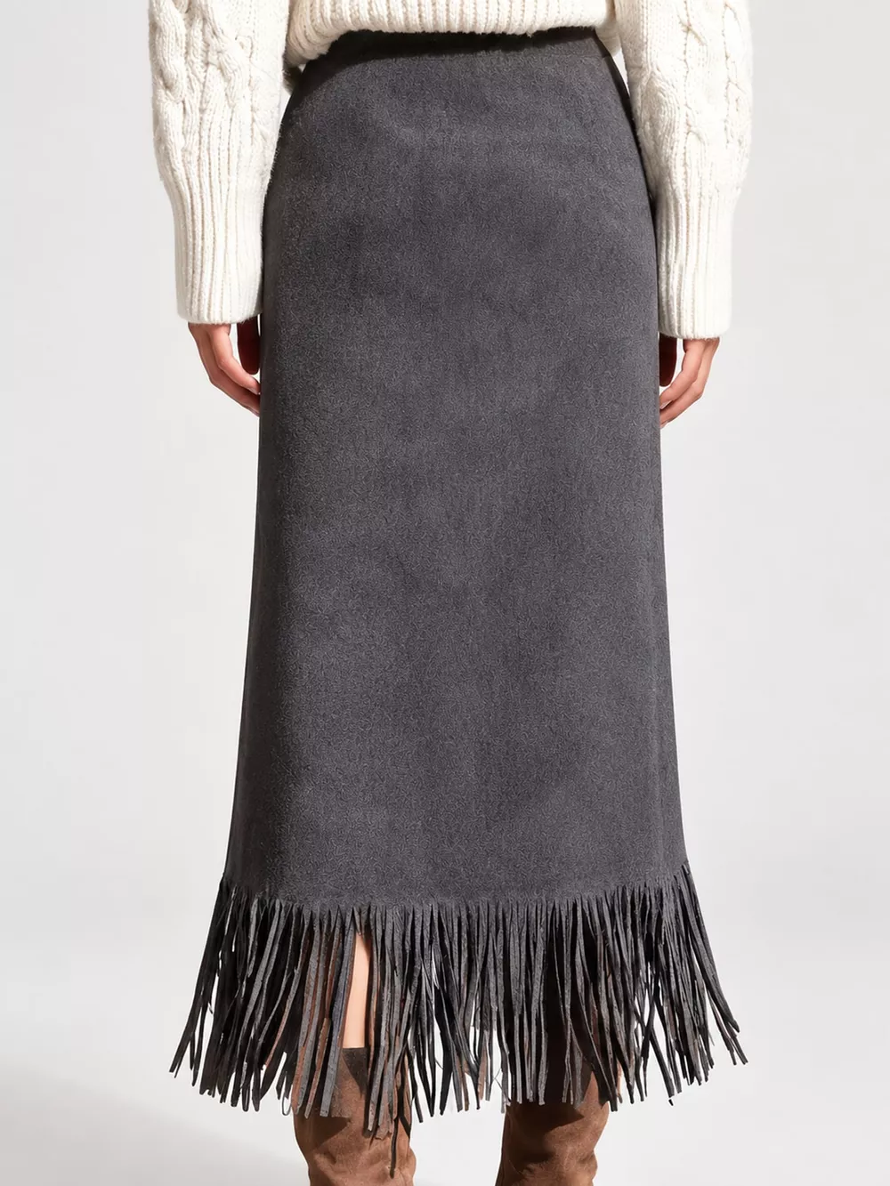 High-Waisted Fringe Midi Skirt, image 17