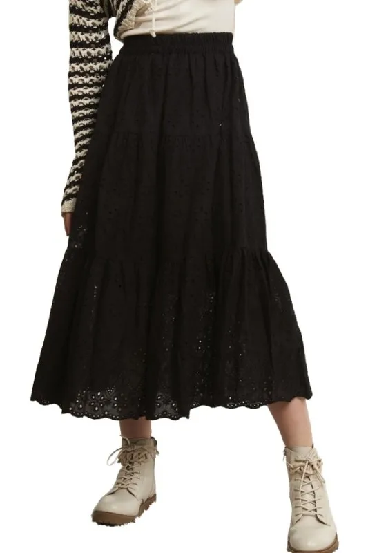 Elastic Waistband Tiered Midi Skirt