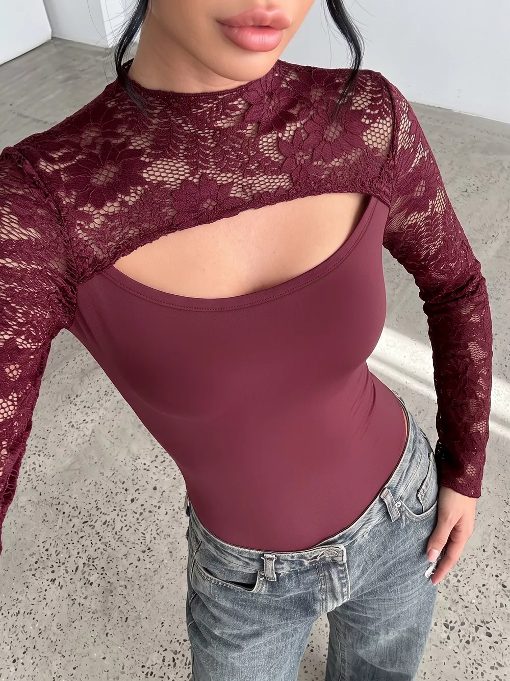 Lace Cut-out Flare Sleeve Bodysuit, image 5