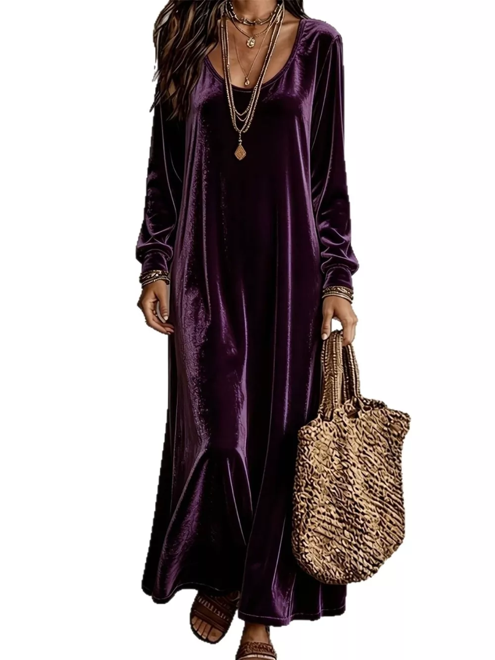 Velvet Long-Sleeve Maxi Dress, image 26