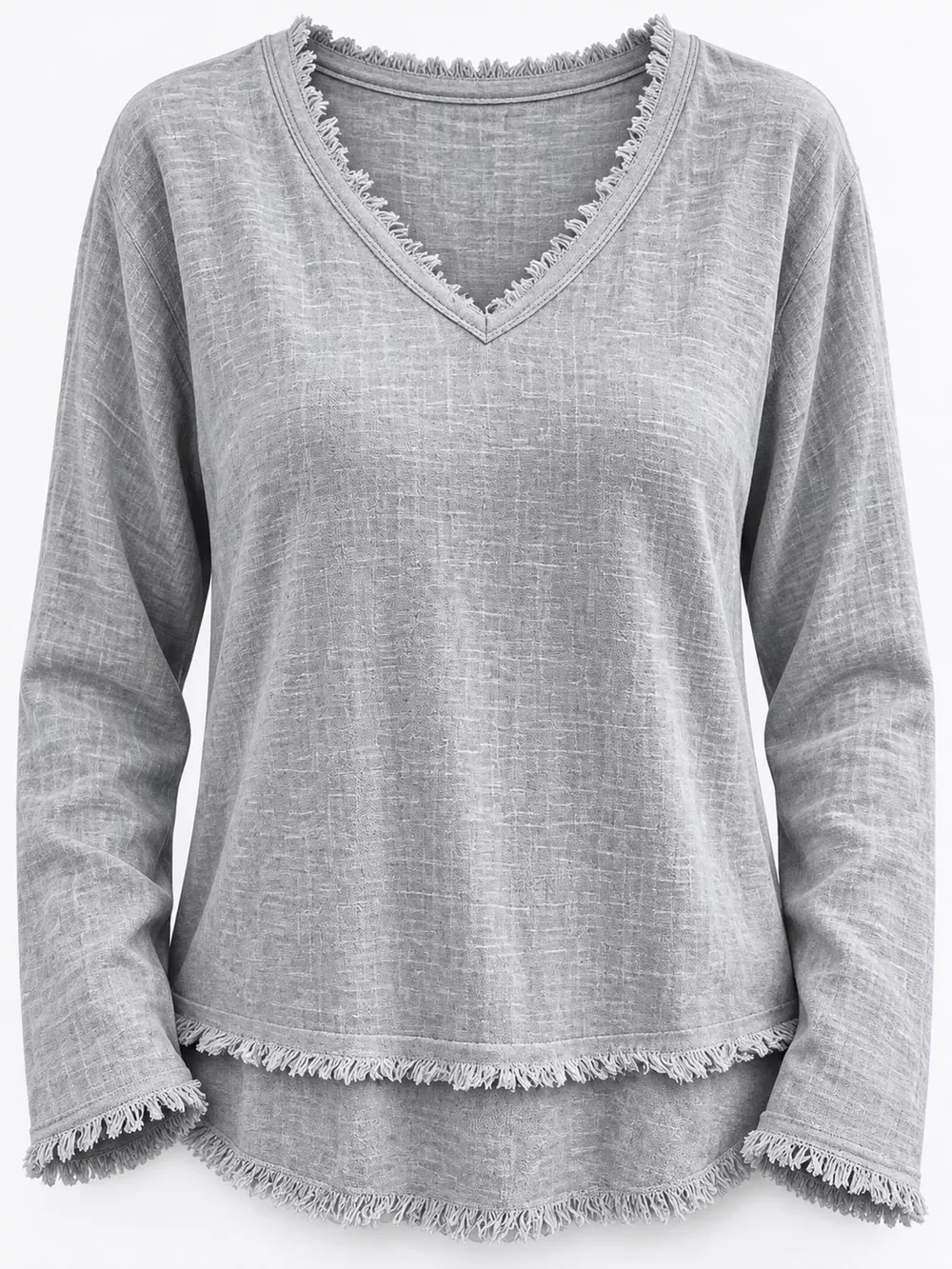 Full Size Frayed Hem V-Neck Blouse Plus Size, image 10