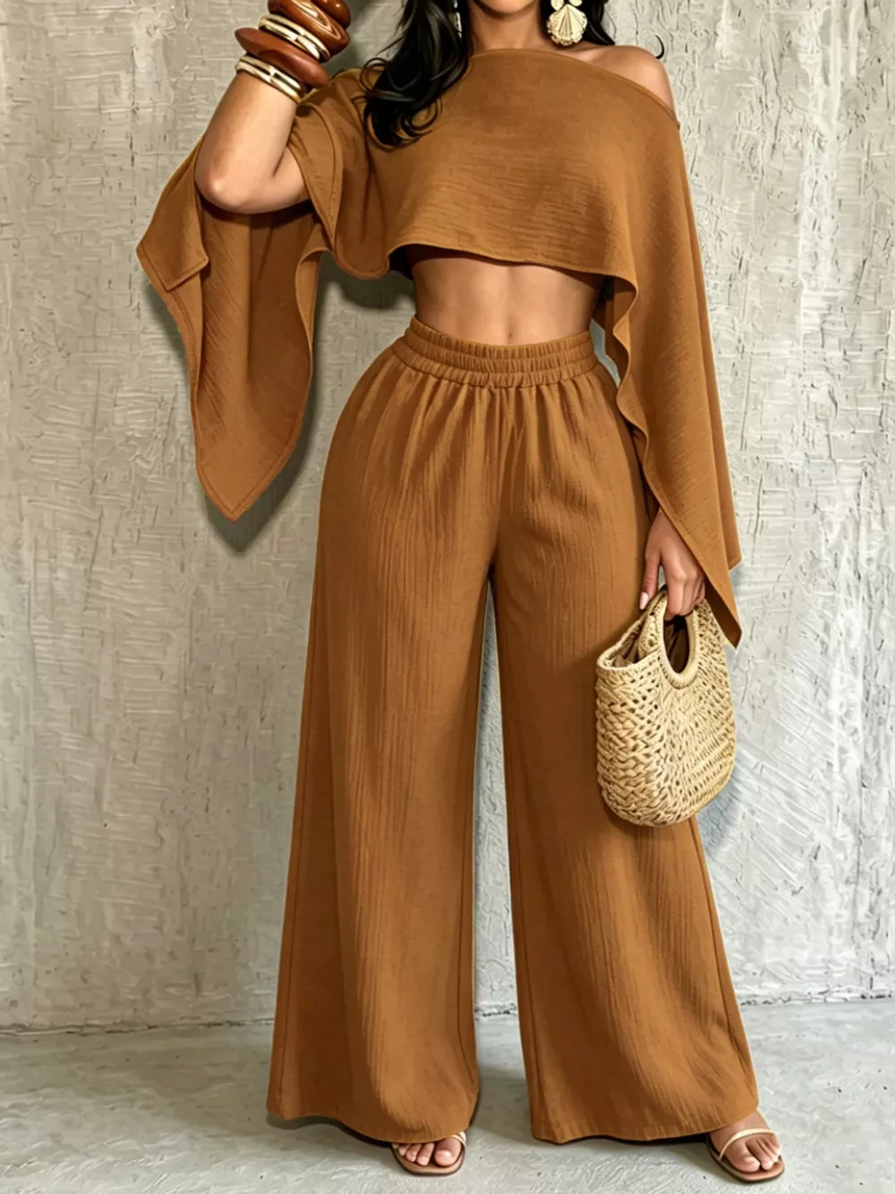 Boat Neck Crop Top and Wide-Leg Pants Set, image 14