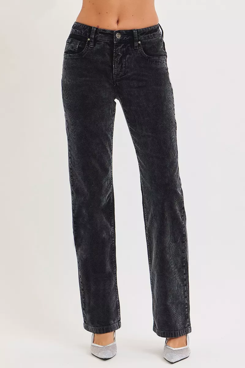 Tummy Control Mid Rise Straight Leg Corduroy Pants, image 6