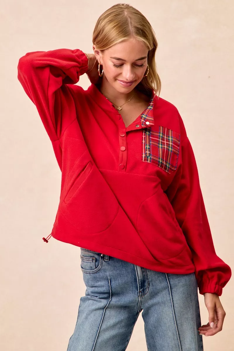 Christmas Theme Fleece Buttoned Top with Pockets, image 5